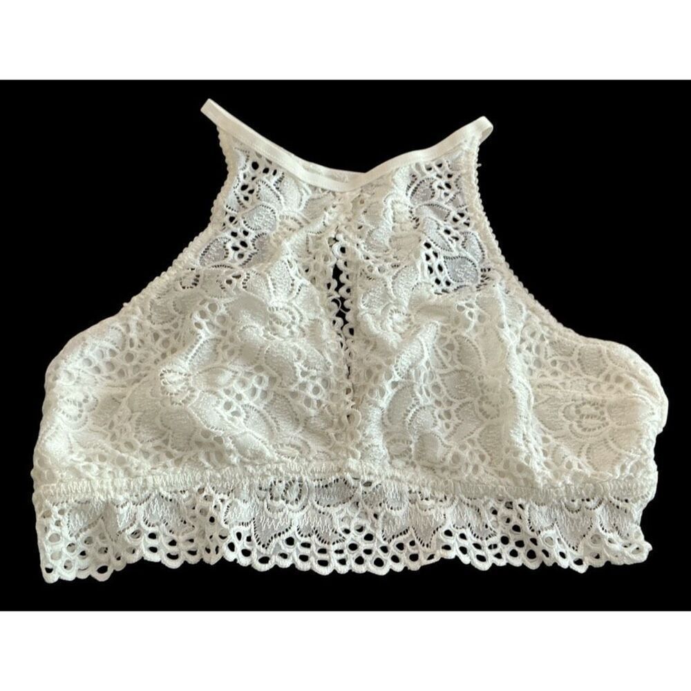 Aerie Lacy Hi-Neck Cream Bralette XL